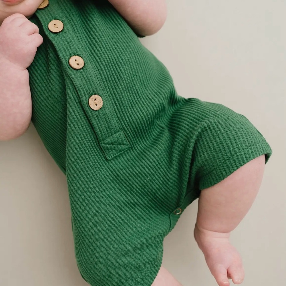NEW Emerald Green Ribbed Romper - Picture 2 of 2
